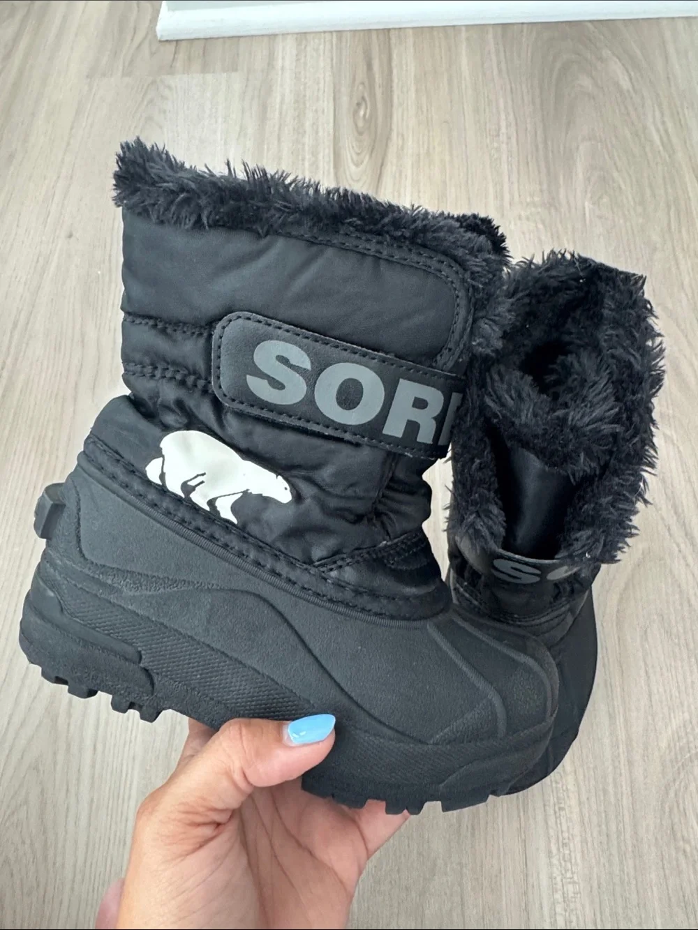 Sorel Black Kids Winter Boots with Faux Fur Trim
